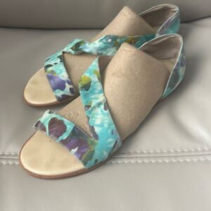 Yosi Samra Casey Crossover Blue Watercolor Sandals
